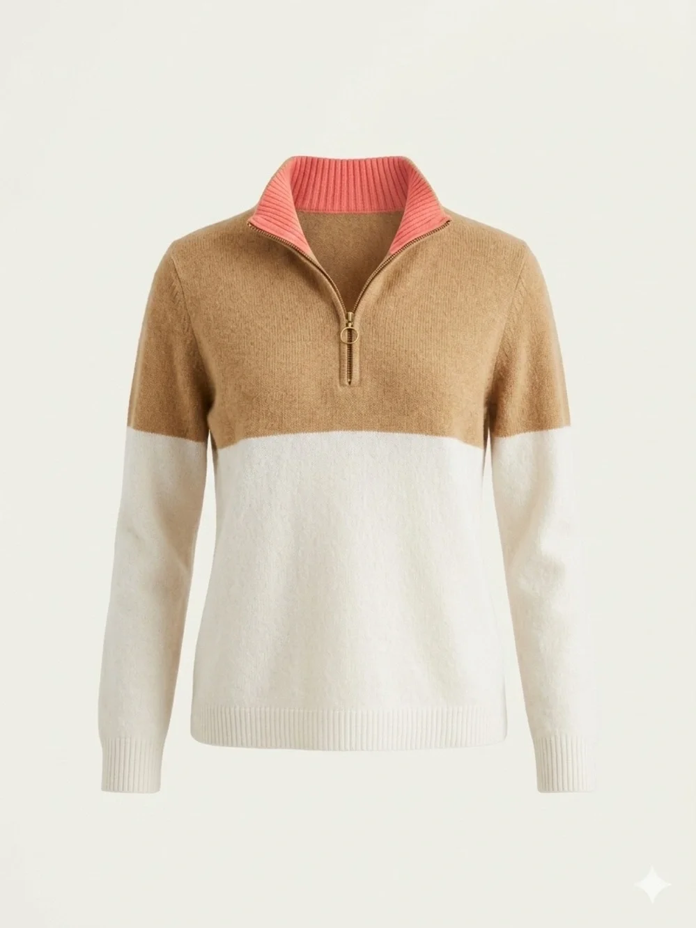 J. Crew Coral and Camel Half-Zip Wool blend Sweater